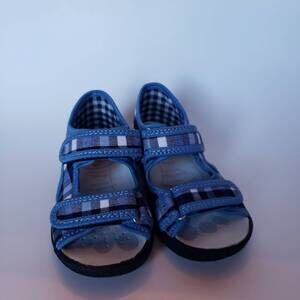 NEW RENBUT SHOES boy's velcro 2-strap sandal in black/white/blue